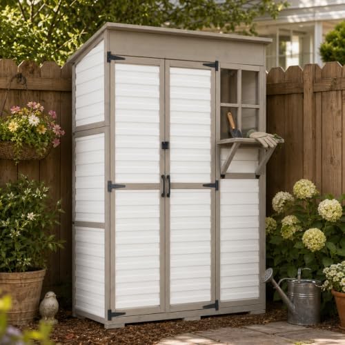 Large Outdoor Storage Cabinet with Dual-Zone Shelves, Garden Shed