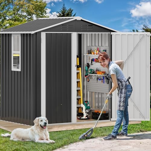 DWVO 6x4ft Metal Outdoor Storage Shed with Window, Lockable Tool Storage Shed...