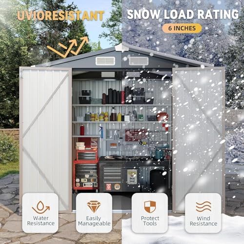 Aoxun 8'x6' Metal Storage Shed with Floor & 2 Magnetic Sensor Lig...