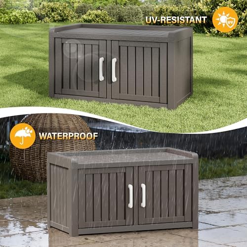 Outdoor Shoe Bench, Waterproof UV-Resistant Indoor Resin Shoe Cabinet, Entryw...
