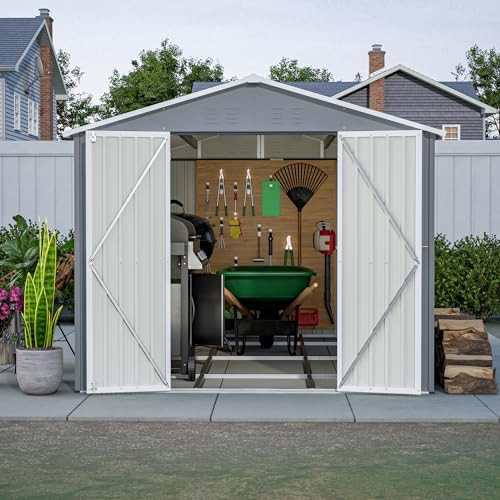 YOPTO 8x12 FT Outdoor Storage Shed W/Floor Frame,Metal Shed W/Double Lockable...