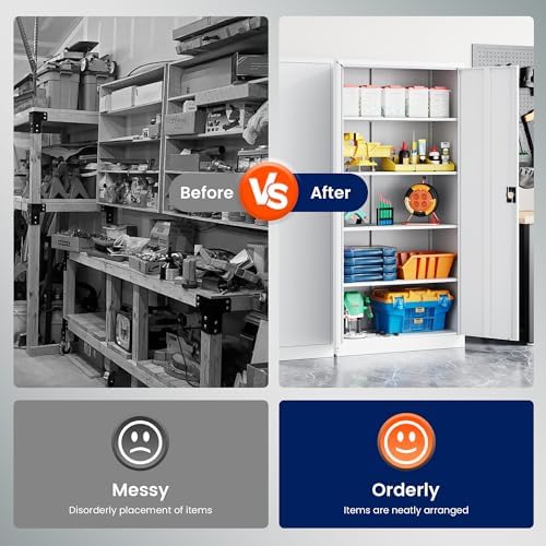 Yizosh Metal Garage Storage Cabinet with Lock, 71" Locking Tool Cabinet ...