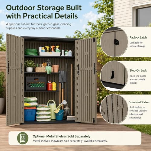 ADDOK 57 Cu.Ft Outdoor Storage Shed,Resin Storage Cabinet with Floor
