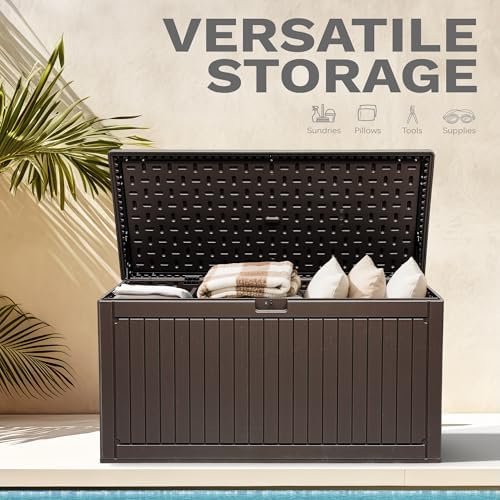 DWVO 320 Gallon Double-Wall Deck Box with Divider, XXL Extra Large Resin Outd...