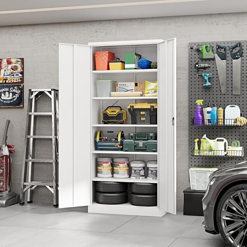 Yizosh Metal Garage Storage Cabinet with Lock, 72" Locking Tool Cabinet ...