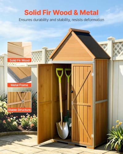 VEVOR Outdoor Storage Shed, 30" x 66.93" Wood & Metal Garden To...