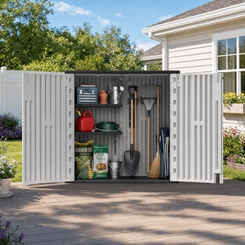 ADDOK Outdoor Storage Cabinet, 37 Cu.Ft Horizontal Resin Storage Shed