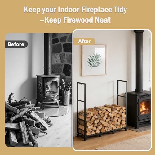 facka 4FT Firewood Rack Outdoor, Metal Wood Rack