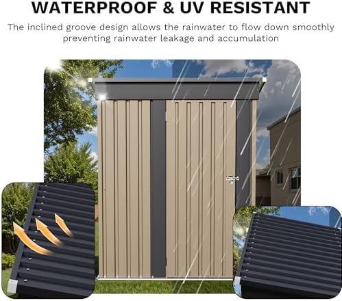 JUMMICO Metal Outdoor Storage Shed 5 x 3 FT Metal Shed with Lockable Door,Wat...