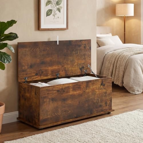 HOMCOM 39.4" Modern Storage Chest, Lift Top Storage Bench, Rustic Brown