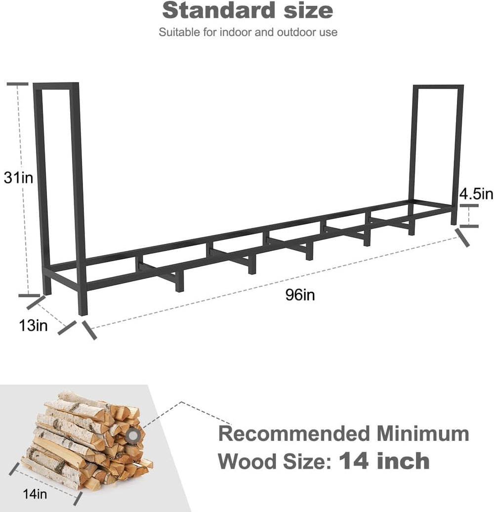 8ft Outdoor Firewood Rack Log Holder for Fire Wood Pile Storage