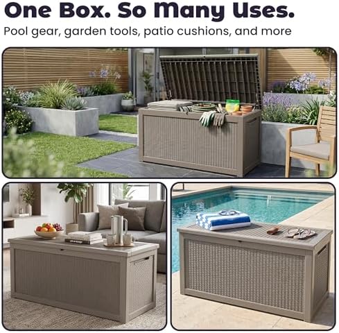 PatioZen 360 Gallon Outdoor Storage Box, Heavy Duty Resin Large Deck Box Orga...