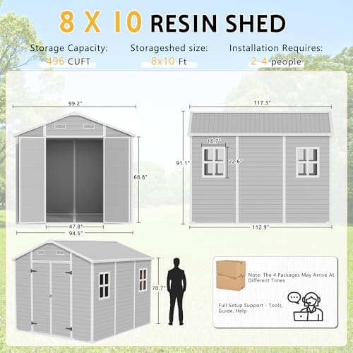 PIPLEO 8x10 FT Resin Outdoor Storage Shed with Floor