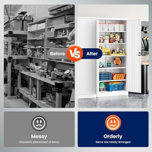 Yizosh Metal Garage Storage Cabinet with Lock, 72" Locking Tool Cabinet ...