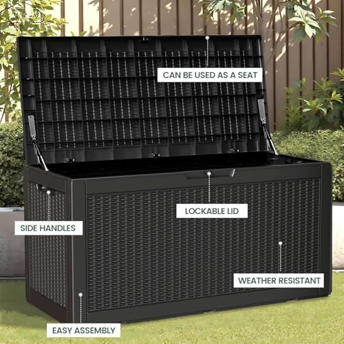 100 Gallon Outdoor Storage Box Waterproof Lockable Deck Box for Patio Black
