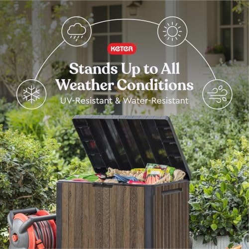 Keter Premium Everwood 30 Gal Outdoor Storage Box and Patio Side Table