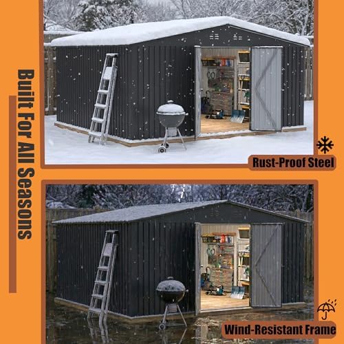 PABIMIA14X12 FT Outdoor Metal Storage Shed, Waterproof Storage Shed with Lock...