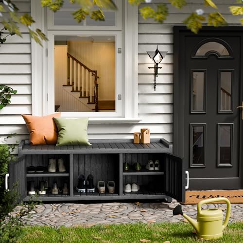 Storage Bench - Waterproof Resin Shoe Bench with Adjustable Shelves - Indoor ...