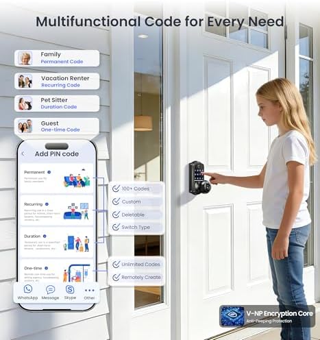 Veise VE018 Fingerprint Keypad Smart Door Knob Handle Lock, Matte Black