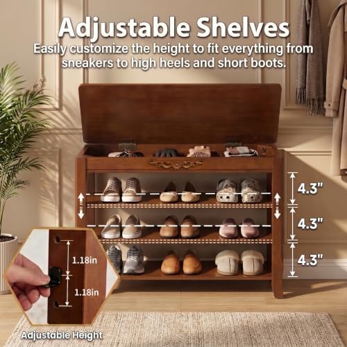 Shoe Rack Bench with Storage 3 Tier Solid Wood Entryway Shoe Rack 31.5"