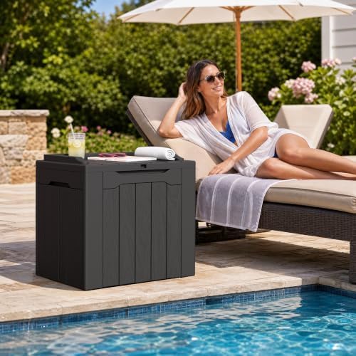Flamaker 2 Pack Deck Box 31 Gallon Waterproof Resin Storage Box with Lid