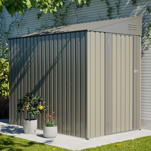 YOPTO 4x7 FT Outdoor Storage Shed Lean to Shed,Metal Shed W/Lockable Door &am...