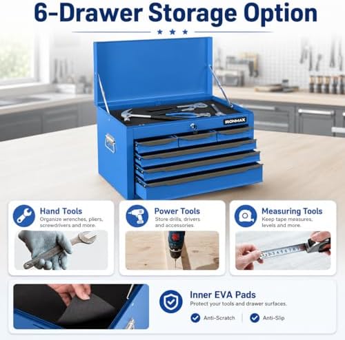 ARNOT Large Metal Tool Box, Tool Box with 6 Drawers & Top Tray, Heavy-Dut...