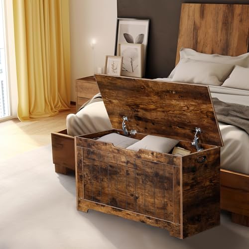 LEMY Storage Chest Bench, Wooden Trunk Box with 2 Safety Hinges, Modern Organ...