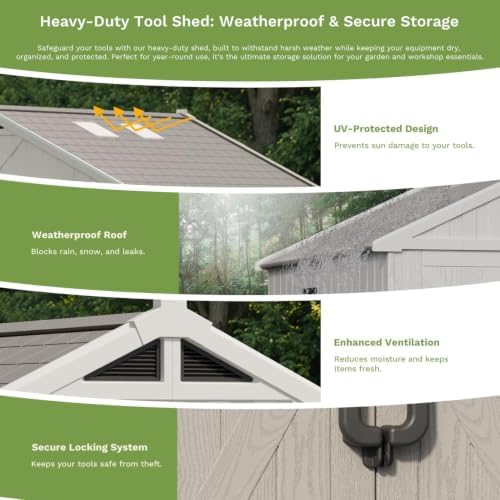 Patiowell 10x14 FT Resin Outdoor Storage Shed with Floor and Skylight