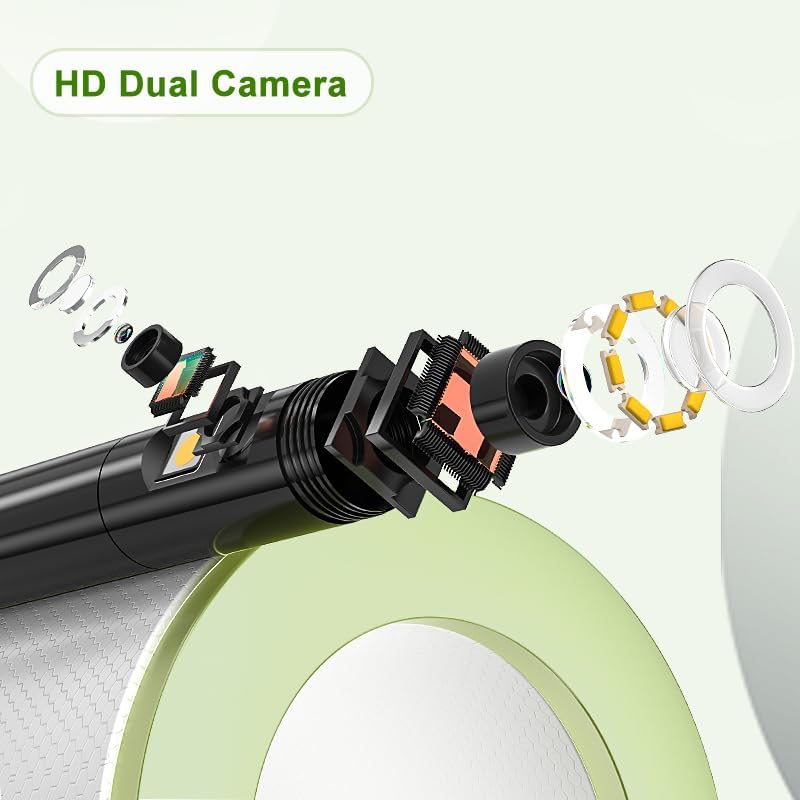 Dual Lens Borescope with Light, 1080P Industrial Endoscope Inspection Camera,...