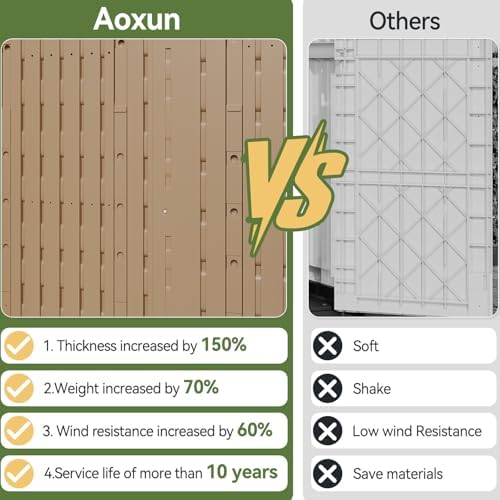 Aoxun Outdoor Storage Cabinet 35 Cu.Ft Outdoor Trash Can Storage Shed,Brown