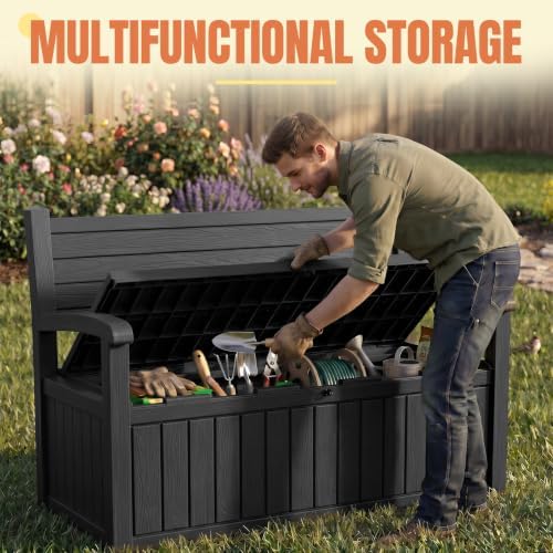 Storage Bench Outdoor Deck Box, 140 Gallon Lockable Patio Furniture
