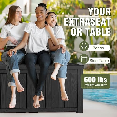150 Gallon Outdoor Storage Box Waterproof Lockable Resin Deck Box Large, Pati...