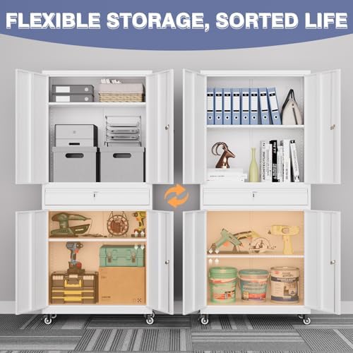 73" Metal Garage Storage Cabinet with Wheels, Rolling Tool Storage with ...