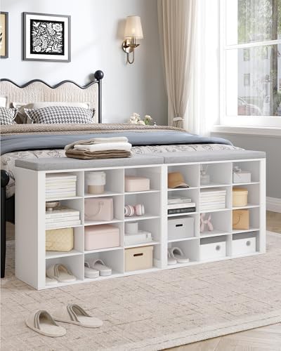 Hzuaneri Shoe Storage Bench with Cushion, Storage Bench with 24 Cubbies