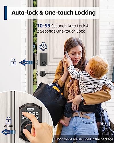 TEEHO TE002L Fingerprint Door Lock with 2 Lever Handles, Keyless Entry Deadbo...