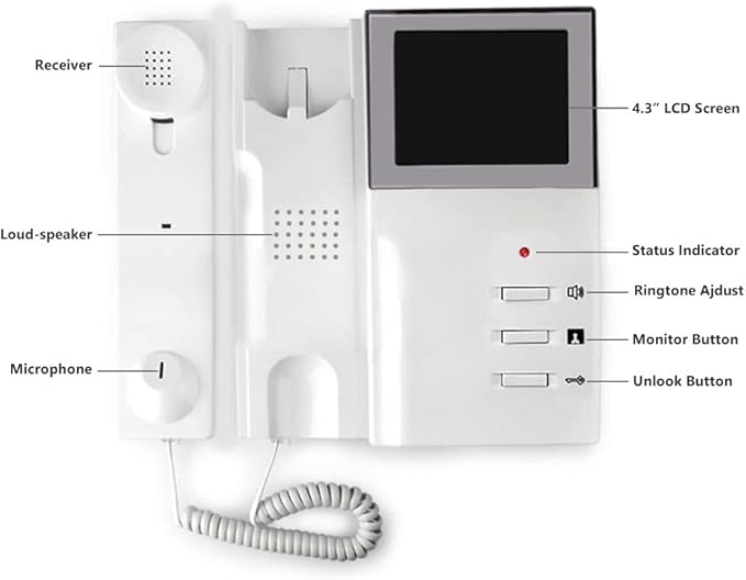 AMOCAM Wired Video Intercom Doorbell System 4.3 Inches HD LCD 2- Monitor Video