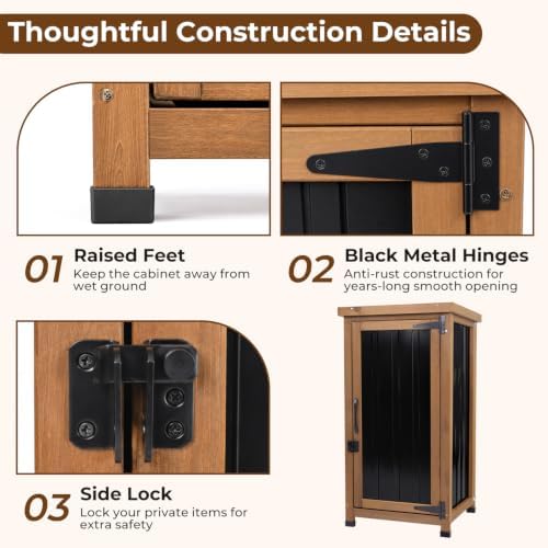 PetsCosset Small Outdoor Storage Cabinet Waterproof with Metal Top, Wood &...
