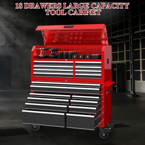 LARBANKE 60'' Rolling Tool Chest Combo, 18-Drawer Heavy Duty Steel To...