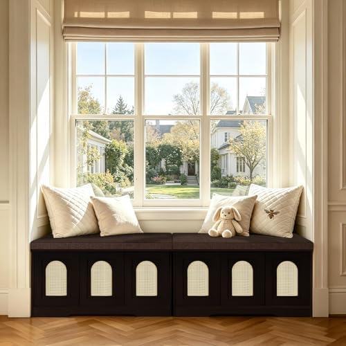 DINZI LVJ Shoe Storage Bench with Cushion, Door, Espresso Oak 39.4"LX17....