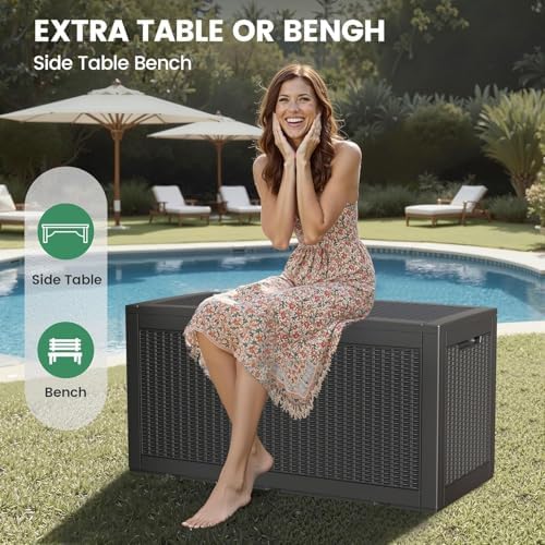 100 Gallon Outdoor Storage Box Waterproof Lockable Deck Box for Patio Black