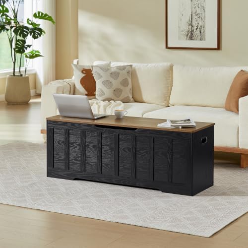 VANKILEY 51.2" Storage Chest Extra Large,Wooden Storage Bench,Black+Brown