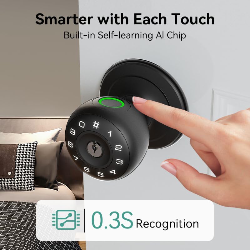 Fingerprint Door Lock,4 in 1 Smart Door Knob with Keypad Code,Biometric &...