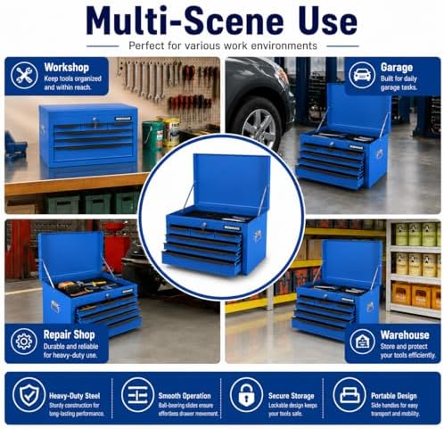 ARNOT Large Metal Tool Box, Tool Box with 6 Drawers & Top Tray, Heavy-Dut...