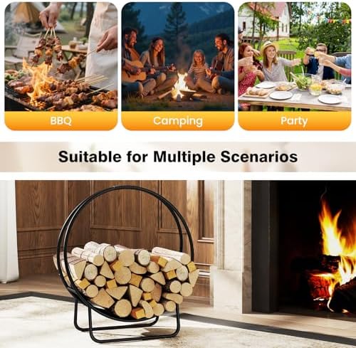 Goplus Firewood Log Hoop, 20" Round Heavy-duty Metal Curved Log Rack wit...