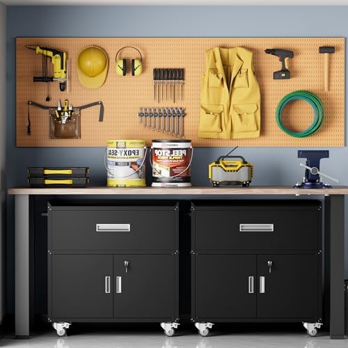 LCAOPC Metal Garage Storage Cabinet with Wheels, Lockable Rolling Tool Cabine...