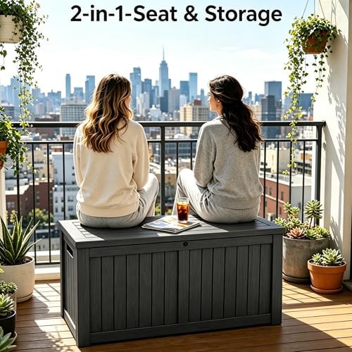 MAKINO 178 Gallon Large Resin Outdoor Storage Box, Waterproof Deck Box, Locka...