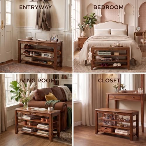 Shoe Rack Bench with Storage 3 Tier Solid Wood Entryway Shoe Rack 31.5"