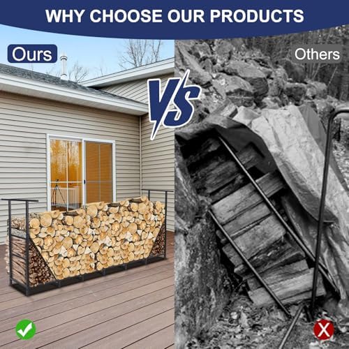 HONEST OUTFITTERS 8ft Firewood Rack Outdoor, Adjustable Heavy Duty Firewood H...