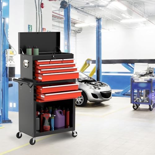 8-Drawer High Capacity Rolling Tool Chest, Removable Cabinet Storage Tool Box...